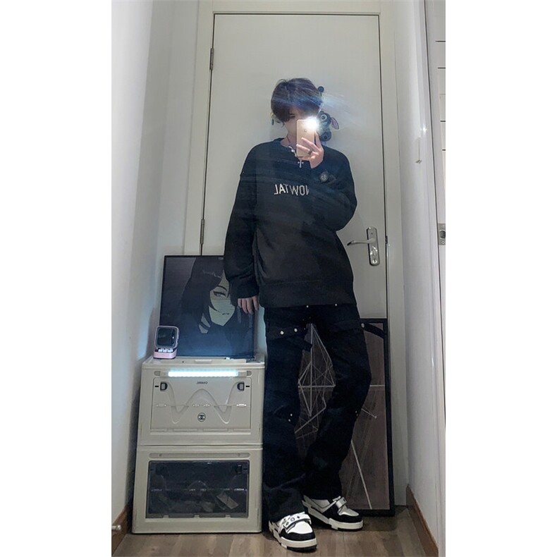 档口签约模特请档口勿盗图交叉绑带牛仔裤微喇叭裤控价68,男装牛仔裤,星座310A-4