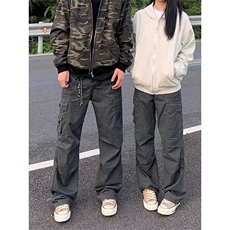 春秋新款美式复古多口袋工装裤男女欧美宽松直筒百搭休闲长裤子，男装休闲裤，星座506A