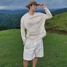 新贵老钱风长袖薄纱罩衫t恤男款夏季慵懒松弛高级感内搭打底上衣，男装T恤，星座218-1（原230）