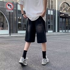 港风破洞牛仔短裤男夏季美式高街休闲痞帅气宽松阔腿直筒五分马裤，男装牛仔裤，星座601-2