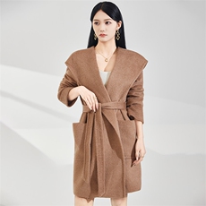 2025年秋季时尚百搭通勤简约休闲连帽大衣，女装双面呢大衣，澳纯羊绒