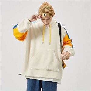 秋季新款男士宽松大码羊羔毛休闲拼接套头外套卫衣WY78/P65图片