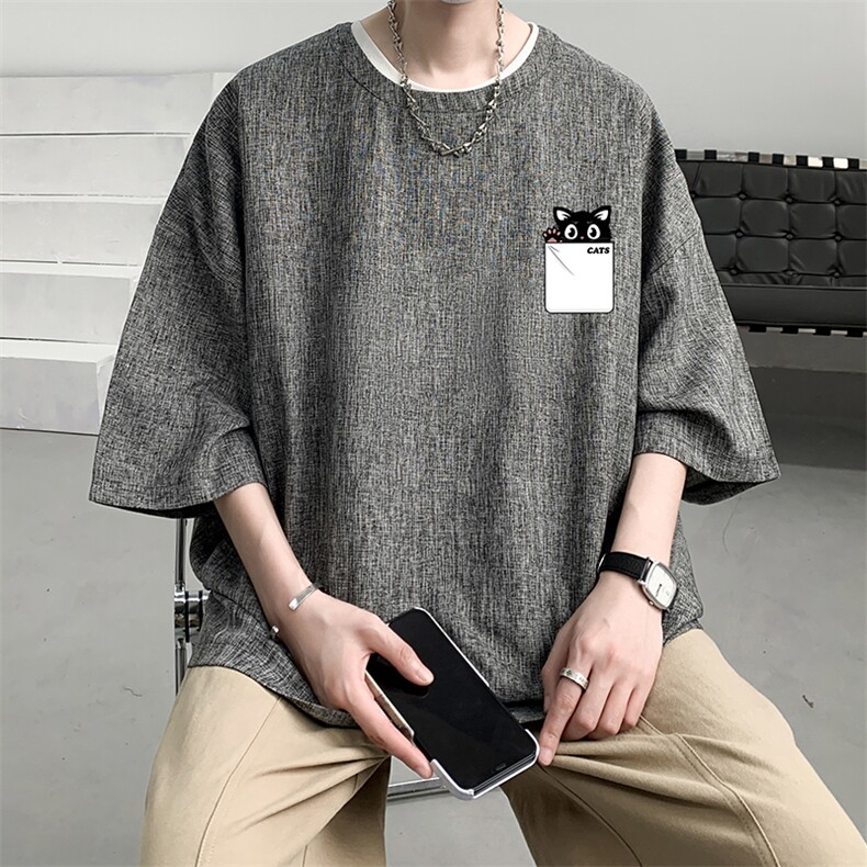 男人t恤短袖冰丝夏季薄款潮牌百搭宽松大码七分袖圆领高级感体恤,男装T恤,电商A040