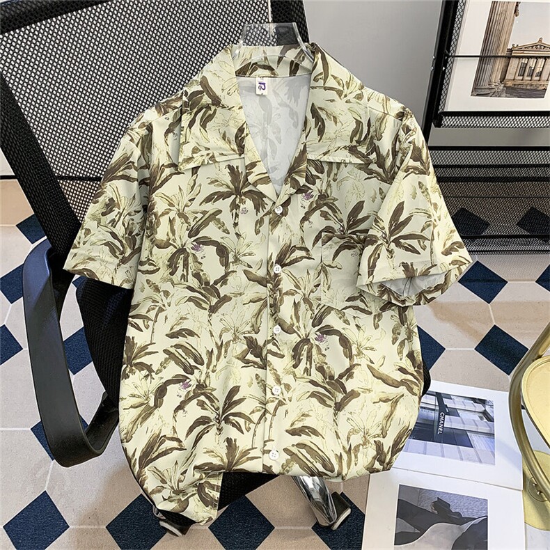 复古美式慵懒风花短袖衬衫男女宽松休闲衬衣外套潮C02413-P25,男装衬衫,星座308B-1