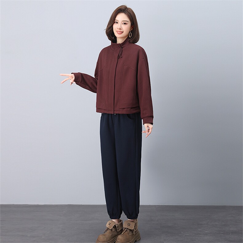时尚休闲女装套装显瘦百搭长袖外套+宽松裤子两件套舒适保暖秋冬季必备,女装套装/套裙,叶笙衣