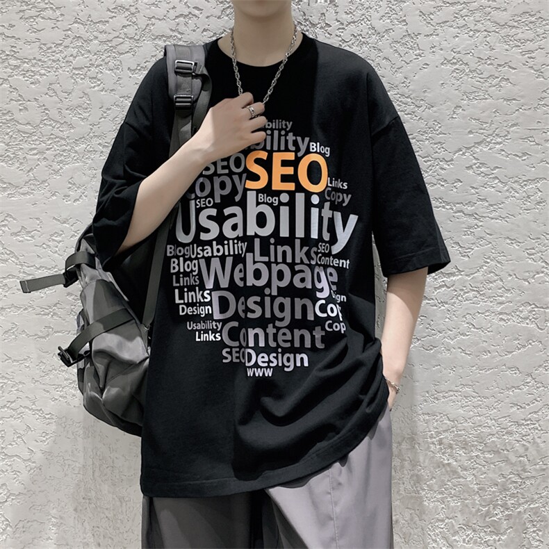 潮牌ins设计款字母印花短袖T恤夜光荧光大码517A-1-T910-P35控48,男装T恤,星座517A-1