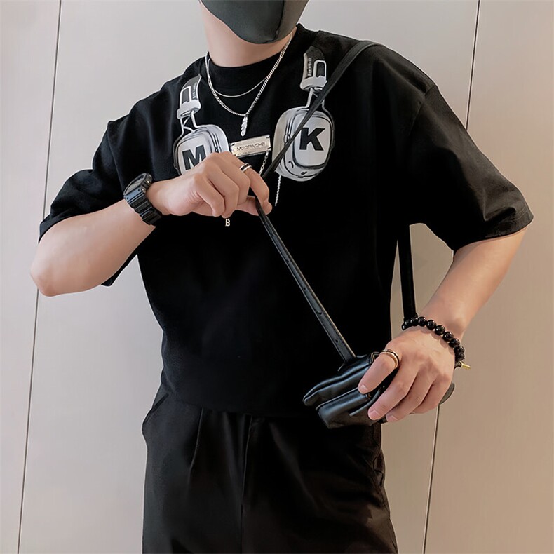 8964/特P78控108夏季社会小伙美式创意印花短袖T恤男黑首2,男装T恤,星座305B
