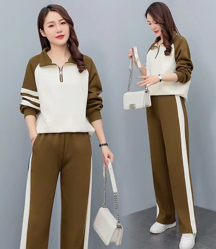 春秋休闲运动服套装女2025新款时尚撞色洋气减龄高级感卫衣两件套,女装套装/套裙,凝聚力