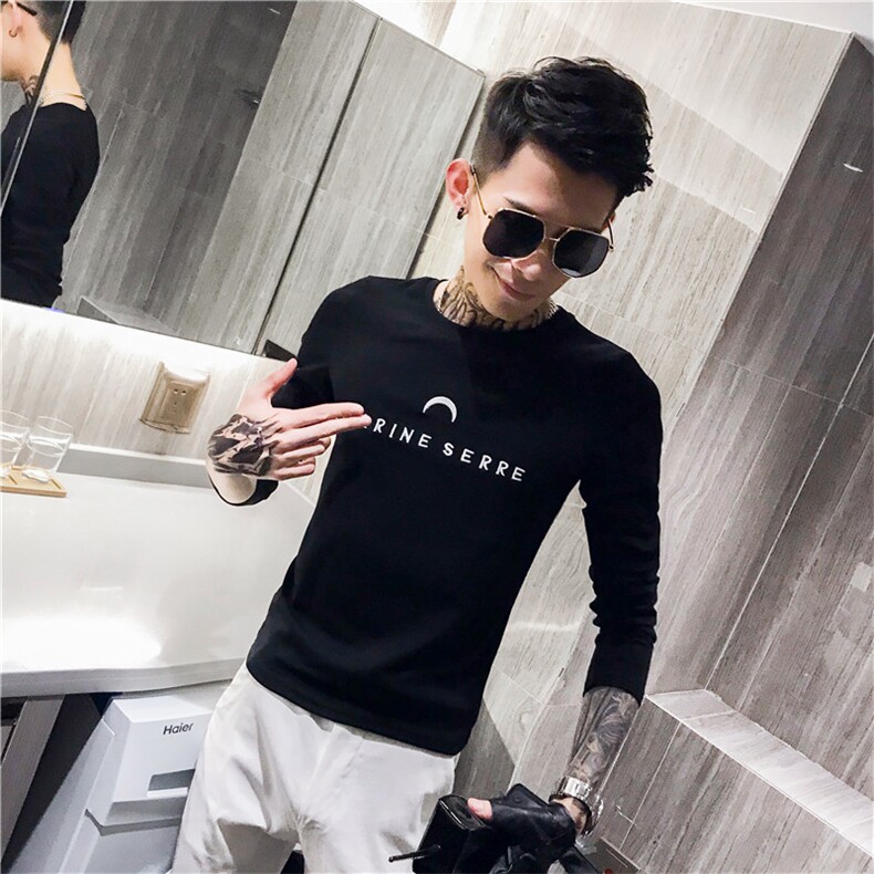 秋季社会人刺绣长袖T恤男士修身精神小伙打底衫C301B-CT04,男装T恤,电商C301B