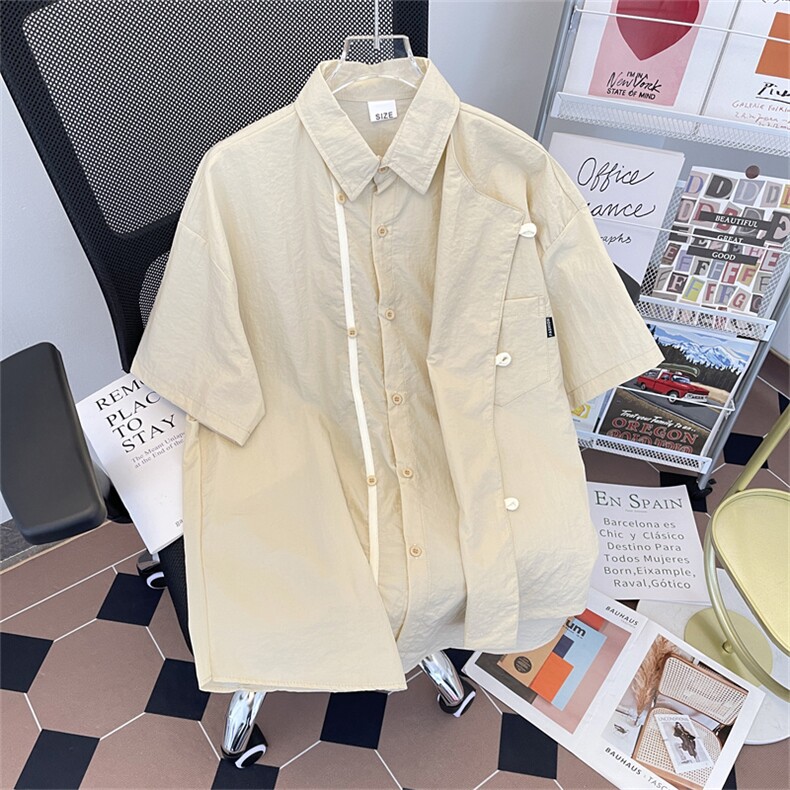 夏季新款设计感工装衬衣日系复古简约宽松衬衫男现货W8218-P38,男装衬衫,星座512-4