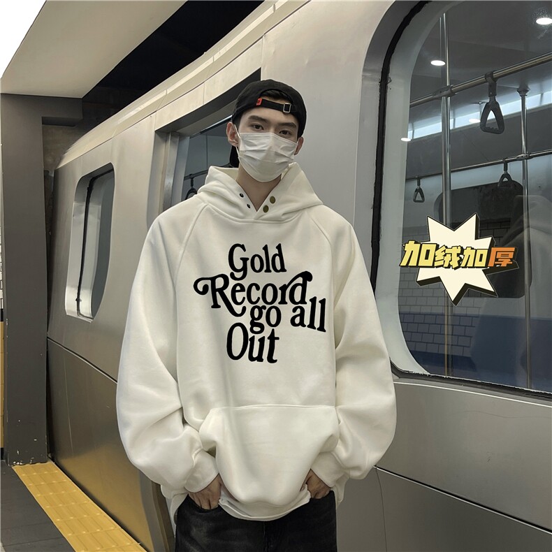 美式440克纽扣花体字母印花连帽卫衣秋冬棉套头外套GW01B-加绒P65，男装卫衣，星座216(原A116)