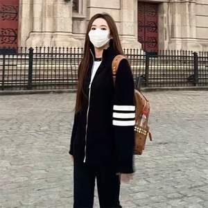 重磅秋冬北极绒开衫毛衣美式复古休闲慵懒风男女立领针织衫外套图片