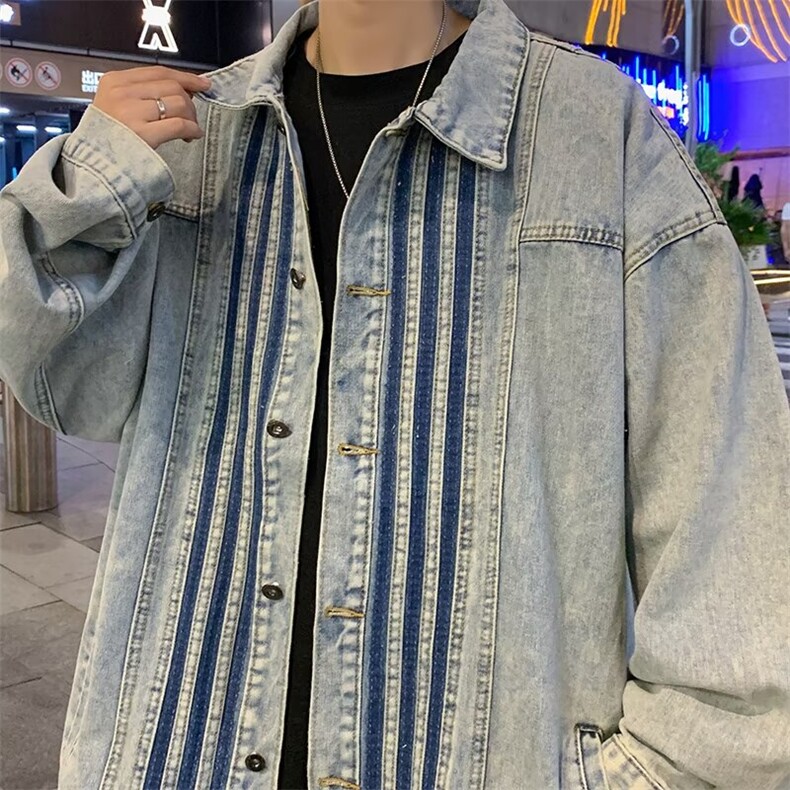 美式高街牛仔外套男士韩版潮流宽松百搭2024冬季ins夹克W6204-P70,男装夹克,星座412-2