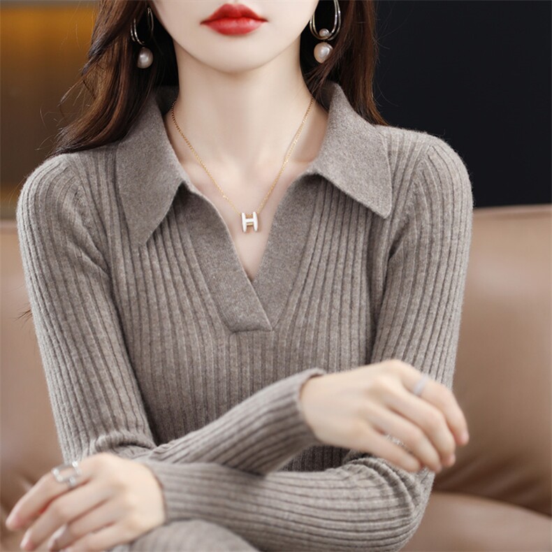 羊毛裙女Polo领连衣裙秋冬新款羊绒打底宽松针织衫中长款毛衣裙,女装连衣裙,暖思雅