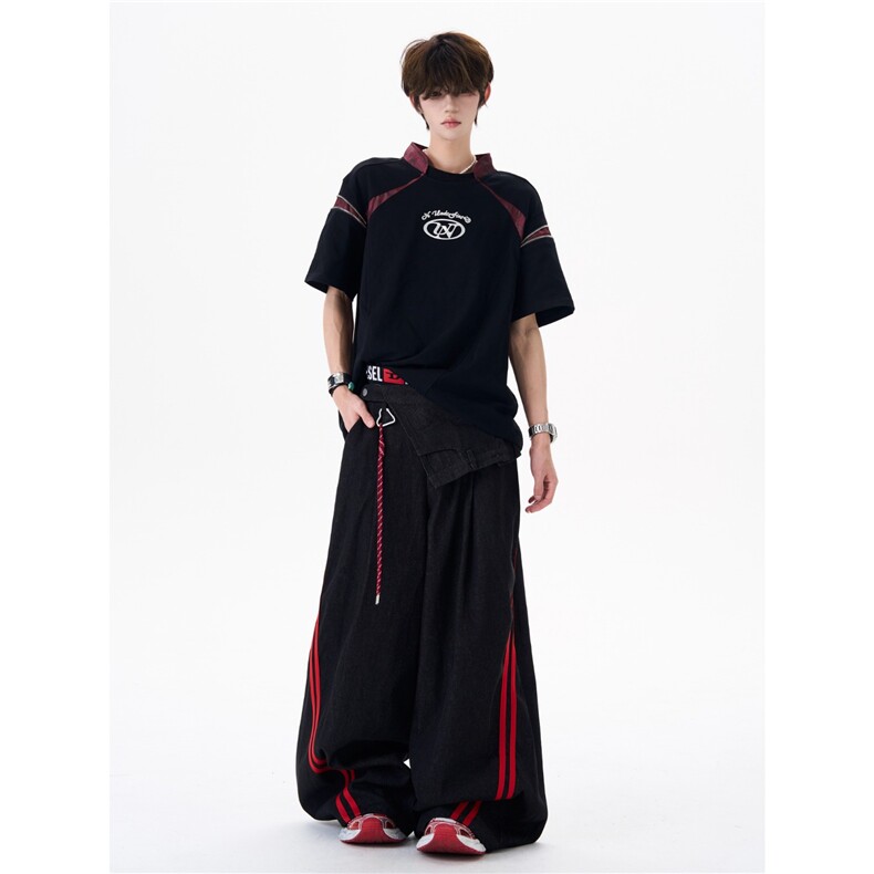 W10408-P68网图现货美式版型超好看拖地宽松弯刀阔腿牛仔裤,男装牛仔裤,星座1608