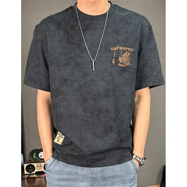 高级感水洗重磅衣服潮牌短袖T恤男士夏季百搭宽松ins半袖体恤图片