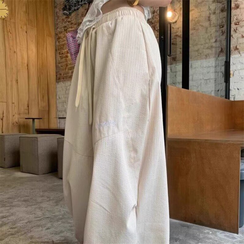 美式复古阔腿休闲裤女宽松显瘦撞色条纹小众慵懒风垂感高腰长裤潮,女装休闲裤,星座506A