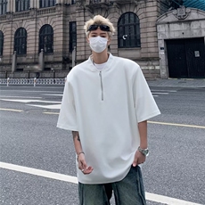 半拉链短袖t恤男夏季美式潮牌设计感宽松纯色棒球领体恤ST299-P32，男装T恤，星座412-2