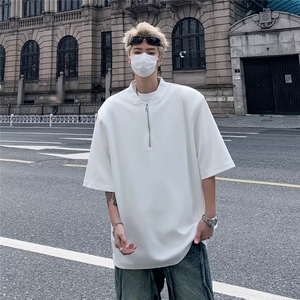 半拉链短袖t恤男夏季美式潮牌设计感宽松纯色棒球领体恤ST299-P32