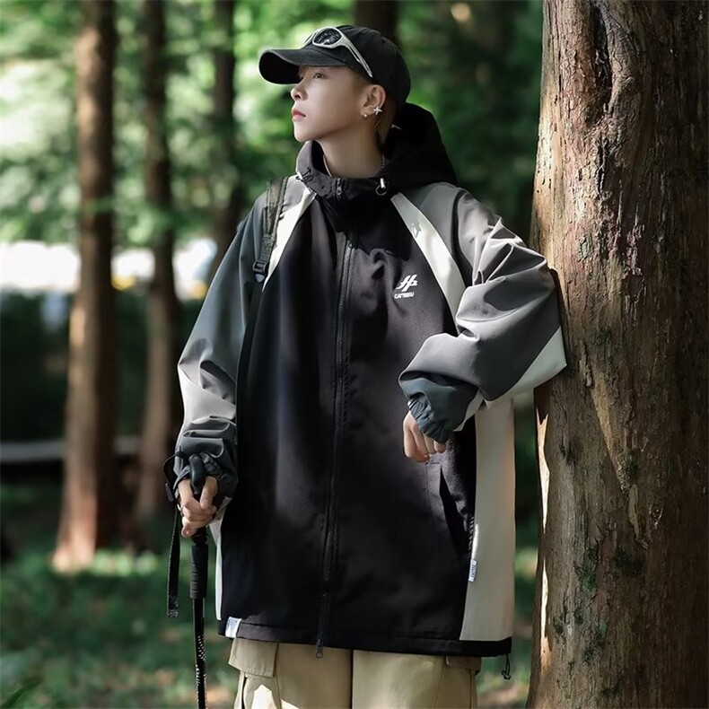防水冲锋衣男女秋装新款撞色运动棒球服宽松休闲外套潮防风JK651,男装夹克,星座1116A-1（原606A）
