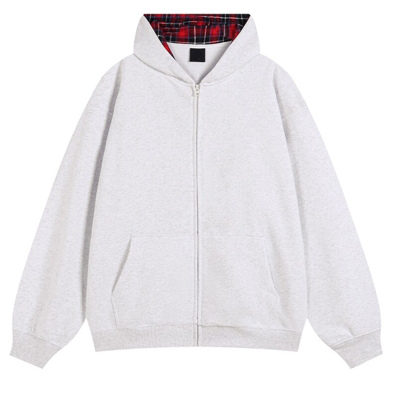 抖音得物品质二开25秋冬美式假两件格子连帽卫衣开衫外套CM35，男装卫衣，电商A486-1