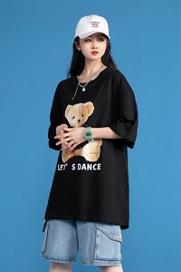 夏季可爱小熊印花中性风四色宽松T恤 A071-5506-P25（控38）图片
