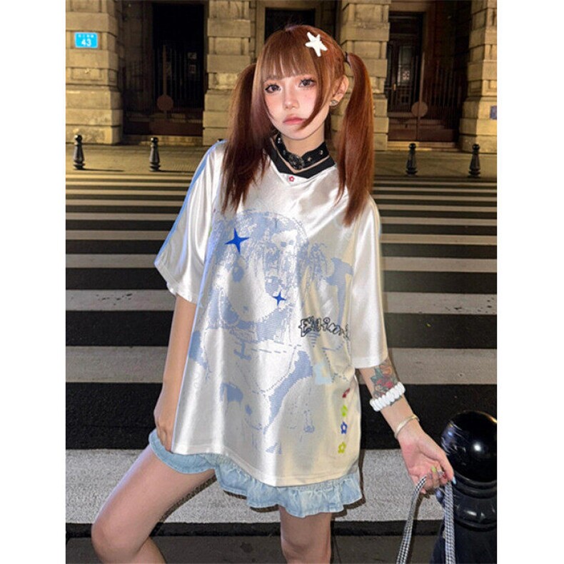 美式复古卡通少女球衣短袖T恤女宽松拼接V领休闲上衣夏TB116,男装T恤,星座1116A（原606A-3）