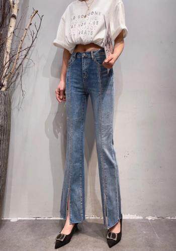 Simple.简希2021重工钻下摆开叉牛仔裤，女装牛仔裤，simple简希