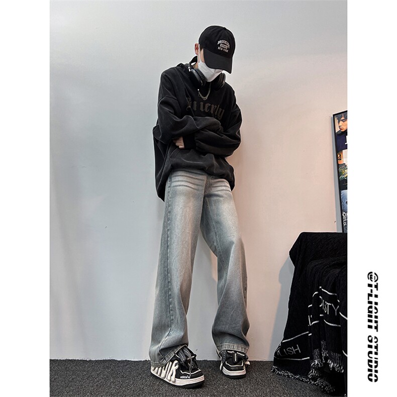 B221美式ins高街暗黑重工艺宽松直筒牛仔裤LK23125-P65控88,男装牛仔裤,电商B221