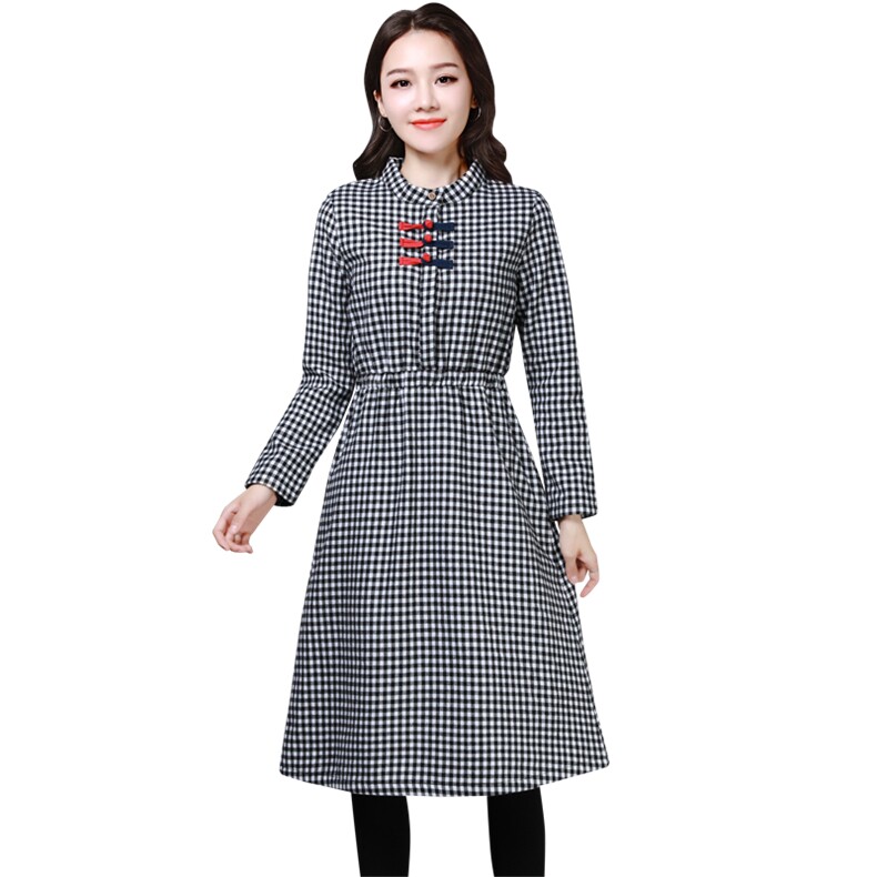 新款格子加绒加厚保暖休闲舒适气质连衣裙2020冬季,女装连衣裙,奕阳依阁