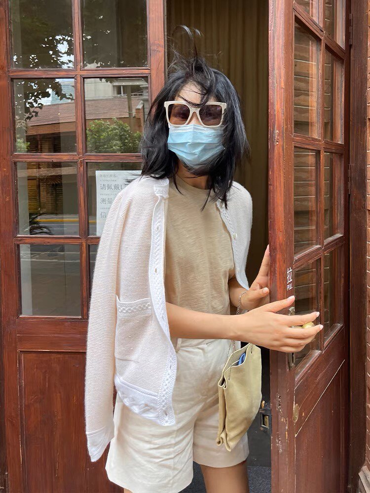 新款35%羊绒浮雕纹理撞色针织开衫外套,女装羊绒衫,以美红杉羊绒