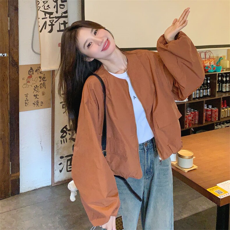 橘色工装短外套女春秋2025新款美式炸街又a又飒短款风衣小个子图片