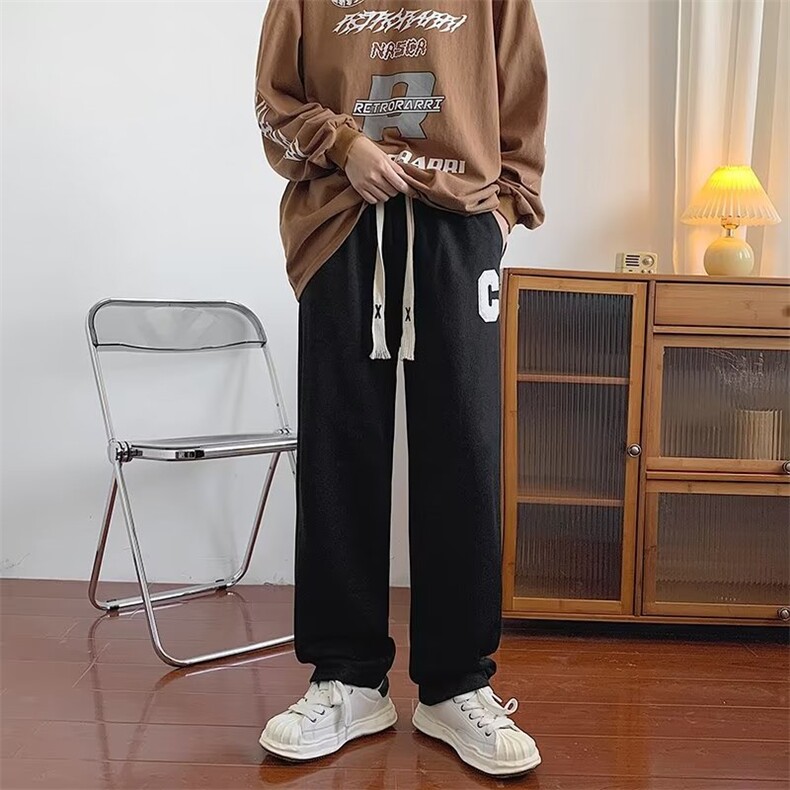 美式高街裤子男秋季卫裤ins潮牌抽绳宽松直筒运动休闲裤NB33-P30图片