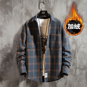 2019冬季新日系水泥墙加绒加厚格子衬衫男大码保暖C5081-P60图片