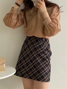 秋季新款格纹半裙,女装半身裙,土布鱼