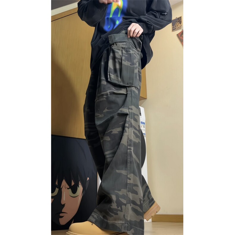 美式复古vibe迷彩多口袋工装牛仔裤直筒宽松阔腿坠感裤潮FK01P55,男装牛仔裤,电商D256