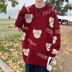 秋冬新款时尚潮男百搭宽松圆领小熊针织衫毛衣，男装针织衫/毛衣，四季星座218-1