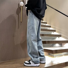 冬季牛仔裤男潮牌vibe直筒加厚休闲裤高街ins潮RN252-p40加绒50，男装牛仔裤，星座1008