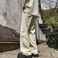 新中式风盘扣裤子男士夏季新款感垂感宽松直筒休闲长裤K827-P42，男装休闲裤，星座1001-1