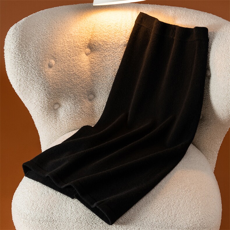 本命年红色100纯羊绒半身裙女秋冬开叉包臀高腰显瘦针织长裙子，女装半身裙，盛世绒华