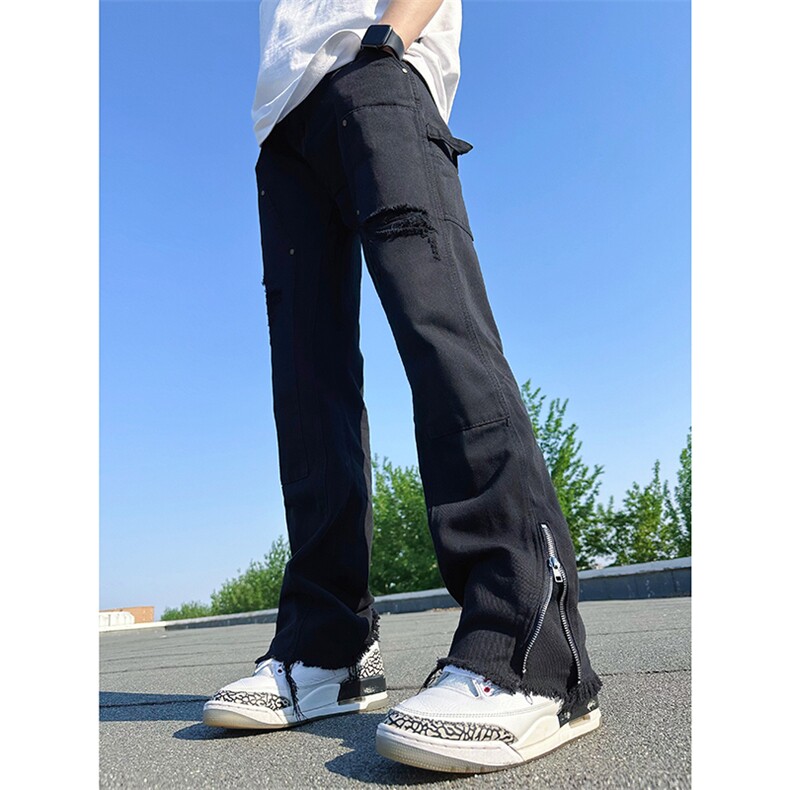 B221美式ins高街暗黑小众破洞拉链牛仔裤LK23069-P65控88,男装牛仔裤,电商B221