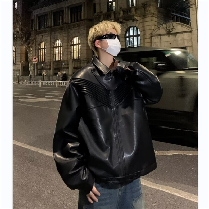 男装派克服春季宽松休闲痞帅机车皮衣夹克短款防风外套W5672-P75,男装夹克,星座412-3