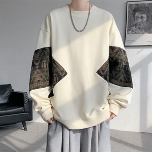 8XL-M 春秋季圆领拼接撞色民族风卫衣男新款潮牌上衣服WY005P58图片