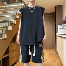 夏季刺绣一套背心短裤两件套休闲运动套装拼接潮A266-TZ3358-P46，男装牛仔裤，电商A266
