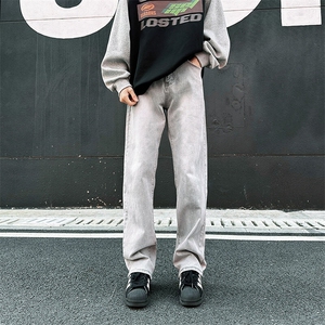 黑色TP22微辣弹力直筒中高腰长裤阔腿裤2025年春季男装牛仔裤合体图片