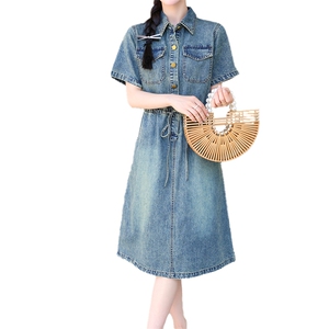现货跑量收腰牛仔连衣裙女2024年夏季小个子高腰a字长裙子潮图片