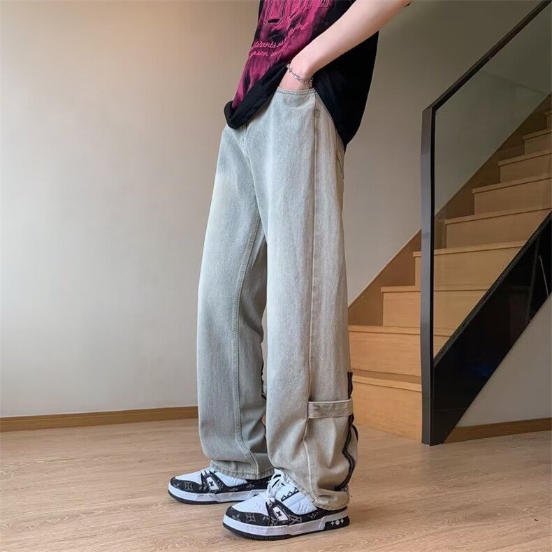 美式复古牛仔裤男潮牌宽松阔腿高街vibe欧美痞帅直筒裤N2306-P45,男装牛仔裤,星座1008