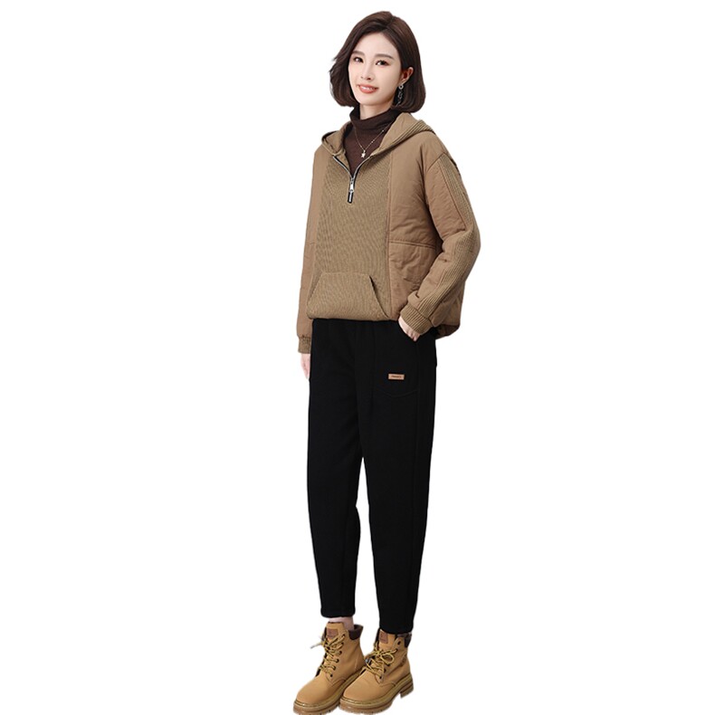 叶笙衣套装6561-530拼接连帽加棉两件套休闲加绒加厚卫裤,女装套装/套裙,叶笙衣