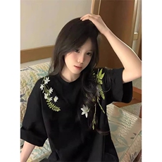万针全刺绣工艺高品质260克纯棉双纱美式宽松百搭短袖T恤特P33，男装T恤，电商A486-1