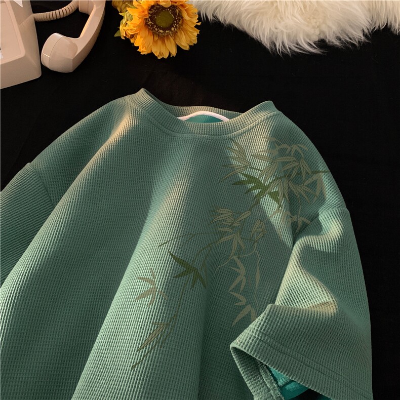 夏季新款新中式竹子印花短袖宽松平铺 M~5XL XZ604-DT411-P25控38图片